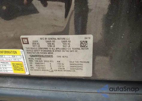 2016 Chevrolet Traverse Ls z USA, uszkodzony, nr VIN 1GNKRFED3GJ339635